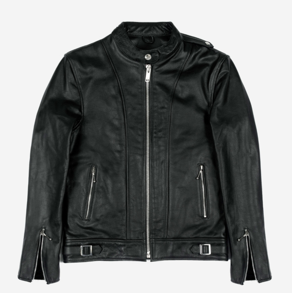 NWT Straight to Hell The Offender Racer Style Leather Jacket, Size 32 (XS),Black